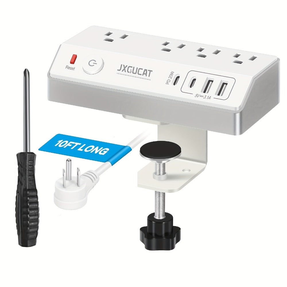 Desk Clamp Power Strip with USB-C PD 20W Fast Charging - 4 AC Outlets 4 USB Ports Surge Protector for an Everyday Personal Care Routine