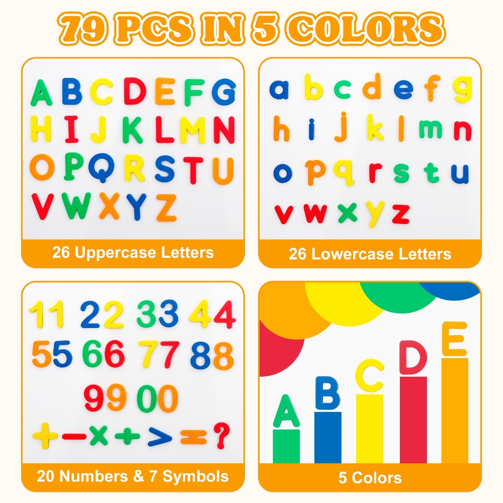 Magnetic Letters and Numbers for Kids 79-Piece Colorful Alphabet Fridge Magnets with the Listed Color, Size or Set Options for Everyday Use