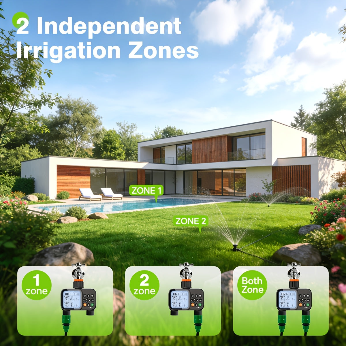 Automatic Drip Irrigation Timer Smart Garden Watering Controller 2-Zone, for Garden, Lawn and Yard Watering