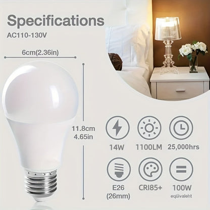 A19 LED Light Bulb 14W 1100 Lumens 4500K Daylight White 85+ CRI Non-Dimmable – E26 Base No Flicker High Brightness Bulb for Home Bedroom