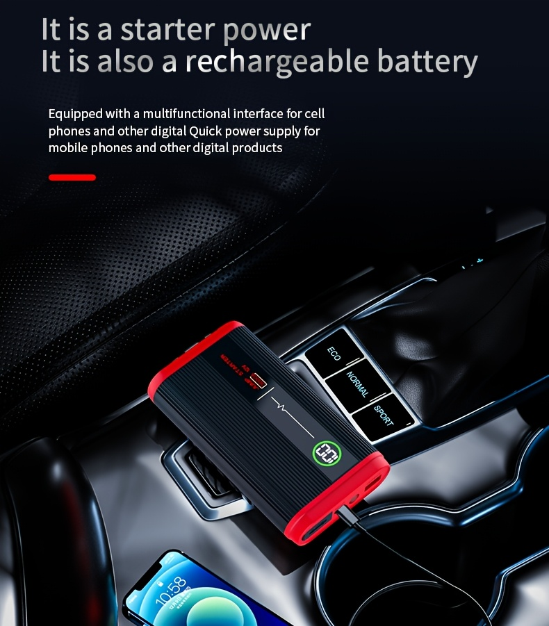 Lithium Jump Starter 3000A 8000mAh 12V Battery Pack USB-C Recharge Round LED Display for 6.0L Diesel for Garden, Patio and Yard Use