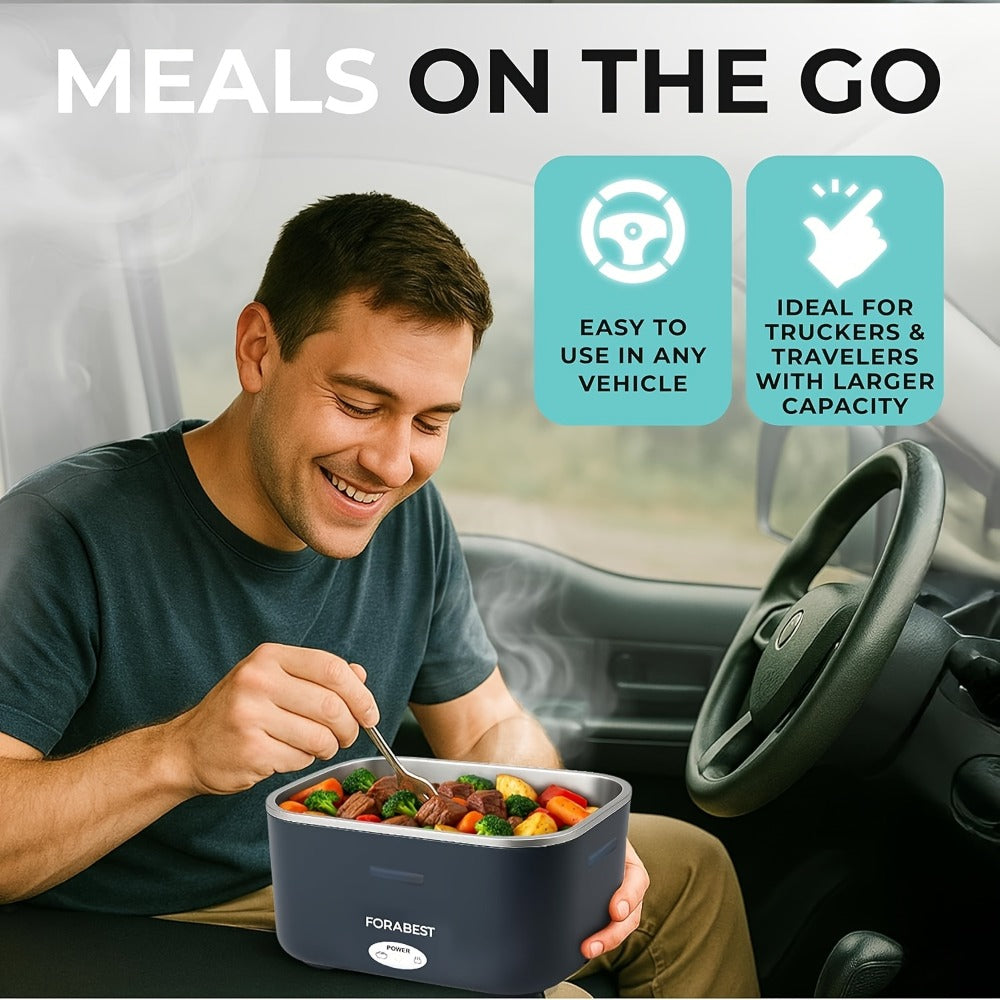 Electric Lunch Box Portable Food Warmer 60oz, 110V Home & 12V/24V Car Heated Meal Container, Stainless Steel