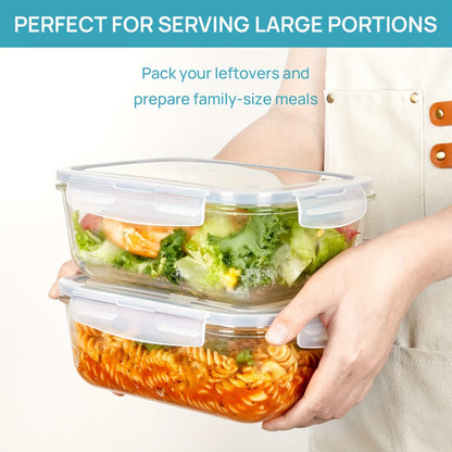 Food Storage Containers Two-Pack 63 oz Borosilicate Glass Set with Hinged Lids in Green or Gray