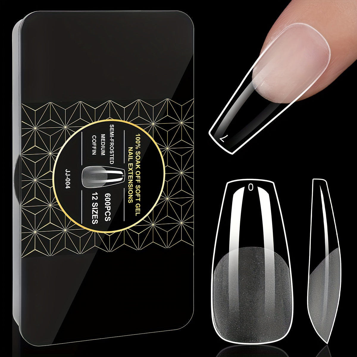 Gel Nail Tips 600 Pieces Clear Crystal Full Cover Nail Extensions – Almond Oval Coffin Stiletto Square Short Medium Long Soft Gel False