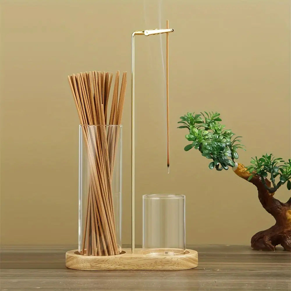 Glass Incense Burner 2-in-1 with Removable Ash Collector & Candle Holder, Incense Stick Holder for Meditation