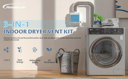Indoor Dryer Vent Kit 3-in-1 Lint Trap Filter Box Stainless Steel Screen 6 Polyester Filters Reusable Washable Reduces Moisture Prevents