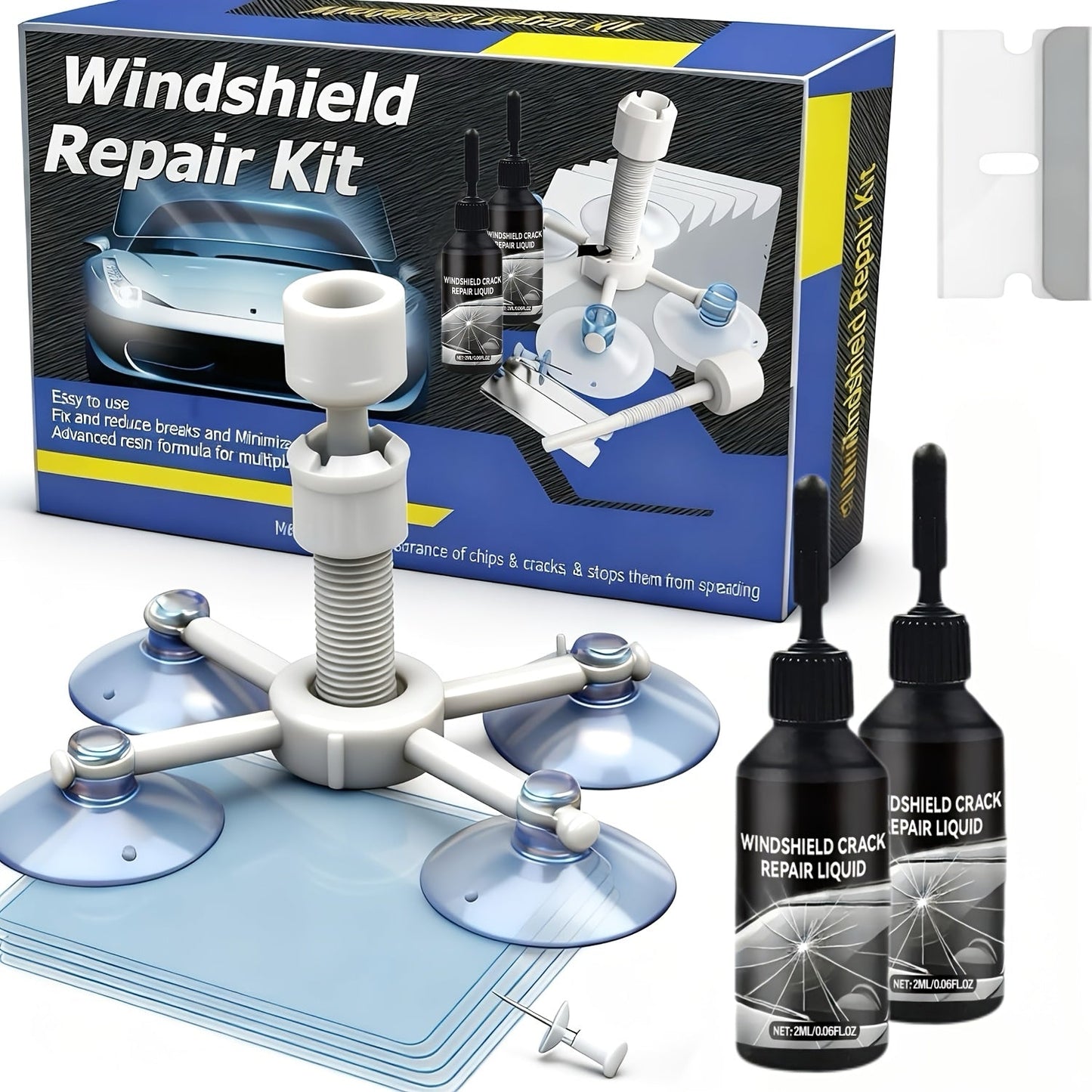 Windshield Repair Kit Nano UV Resin 15-Minute Fix for Bullseye Star Spider Cracks Scratches – DIY Car Glass Crack Repair Fluid with Suction