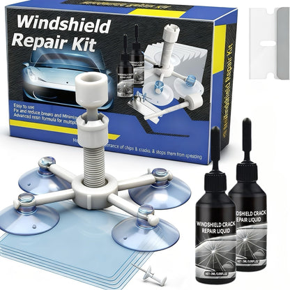 Windshield Repair Kit Nano UV Resin 15-Minute Fix for Bullseye Star Spider Cracks Scratches – DIY Car Glass Crack Repair Fluid with Suction