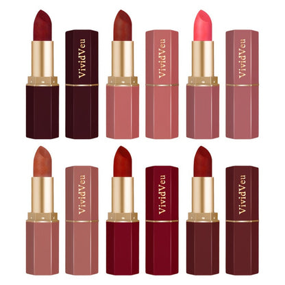Lipstick Set, VividVeu 6-Piece Cream Bullet Collection with Numbered Rose, Red, Berry and Plum Shades