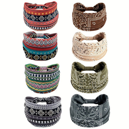 Floral Turban Headbands for Women 8 Pack Non-Slip Elastic Boho Knotted Wide Hair Wrap for Sports Yoga Running Workout Sweatband Moisture