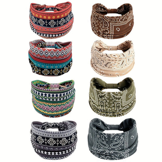 Floral Turban Headbands for Women 8 Pack Non-Slip Elastic Boho Knotted Wide Hair Wrap for Sports Yoga Running Workout Sweatband Moisture