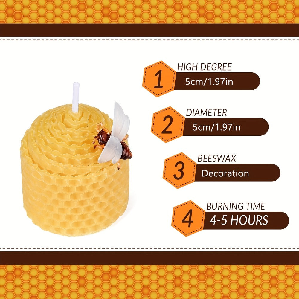 Beeswax Candles Set – Natural Pure Beeswax Votive Candles with Bee Decorations, Handcrafted from Beekeepers
