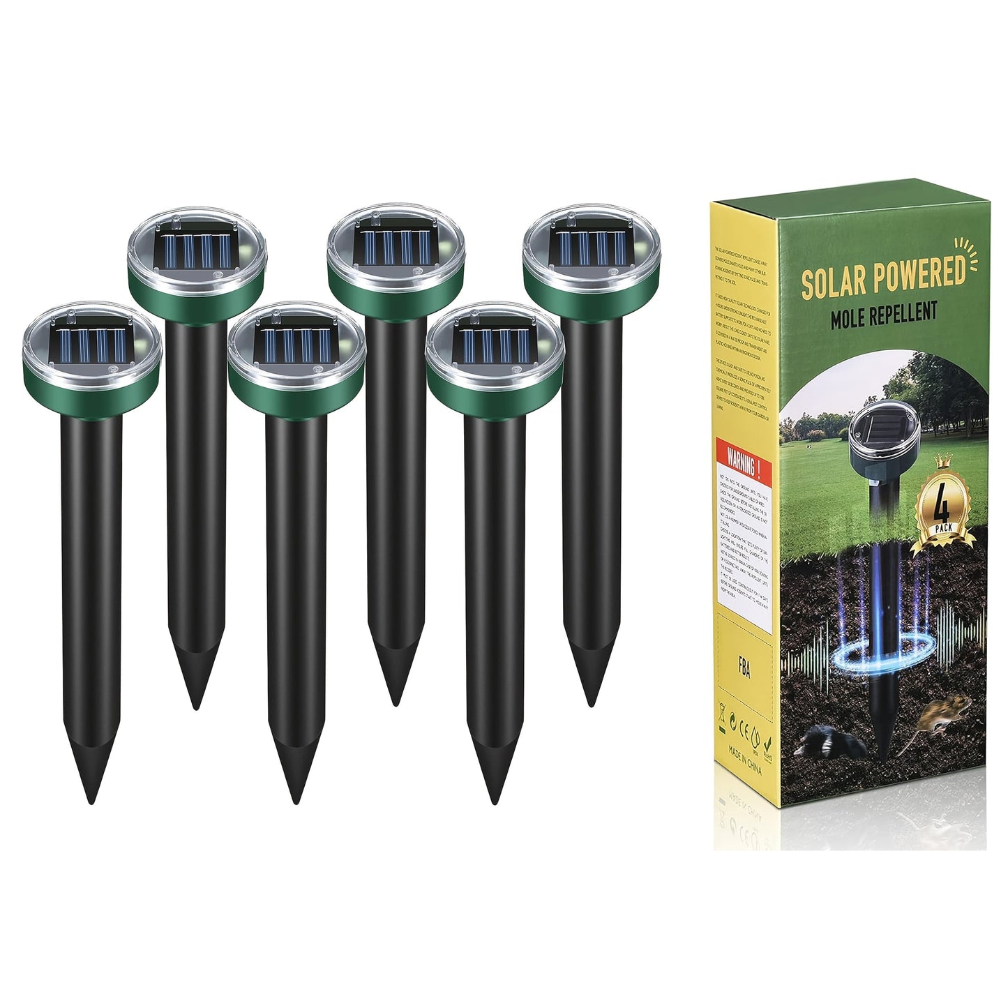 Solar Ultrasonic Pest Repeller Outdoor Rodent Stake for Yard Garden Farm Mole Snake Skunk Dog Device 2/4/6/10 Pack
