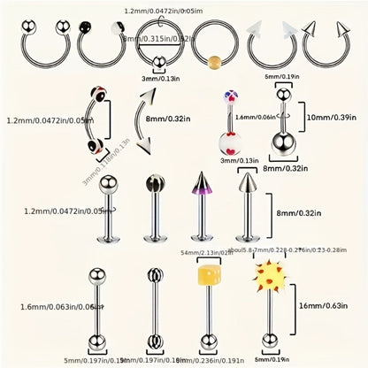 Piercing Kit Professional Stainless Steel Body Piercing Set with Needles Clamps & Tools for Bath Time, Home Spa and Personal Care