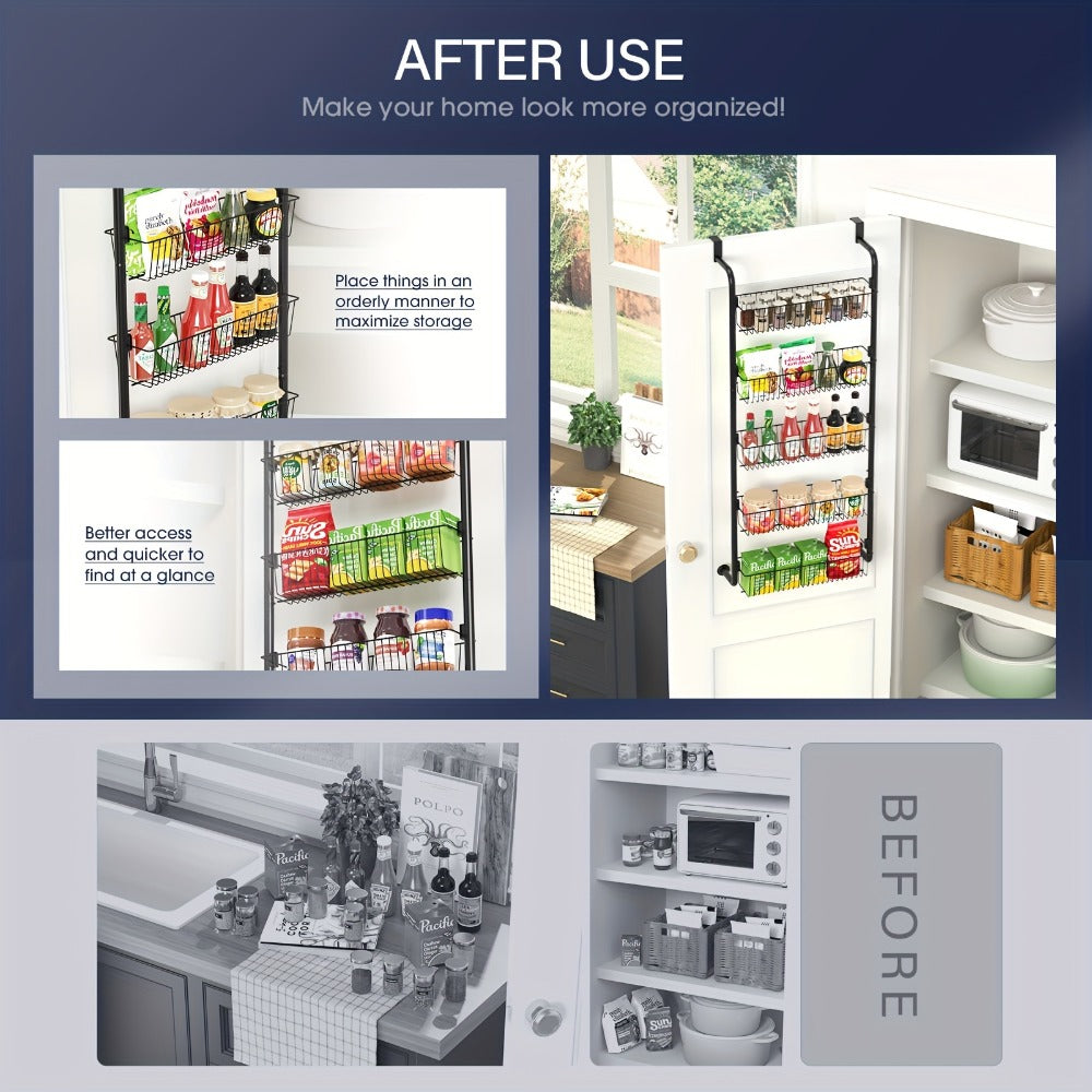 Over The Door Organizer – Multi-Layer Pantry Storage Rack for Kitchen Bathroom Laundry Room, Space Saving Door Hanging Shelf