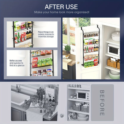 Over The Door Organizer – Multi-Layer Pantry Storage Rack for Kitchen Bathroom Laundry Room, Space Saving Door Hanging Shelf