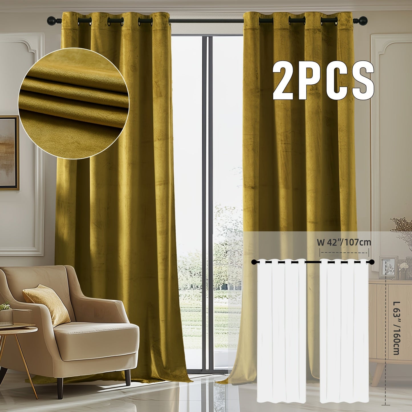 Velvet Room Darkening Curtains 2 Panels, Grommet Top Thermal Insulated Soundproof Blackout Curtains for Living Room Bedroom