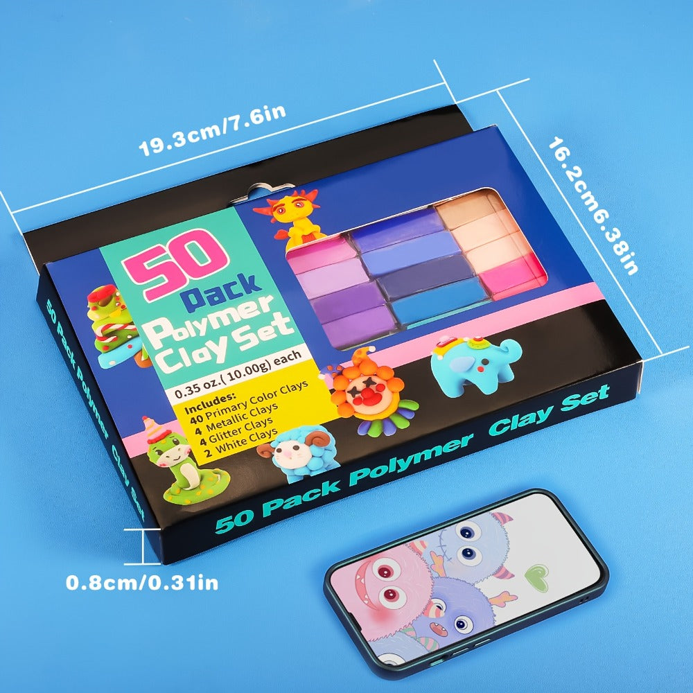Polymer Clay Kit 50 or 100 Vibrant Colors, Oven Bake Modeling Clay with the Listed Color, Size or Set Options for Everyday Use