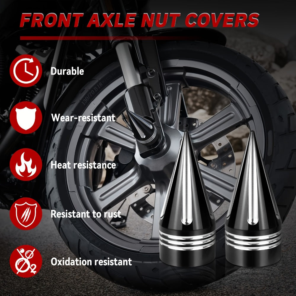 CNC Spike Motorcycle Front Axle Nut Covers Caps 3.6" – Fits Harley Touring Street Glide Road King Electra Glide Tri Glide 2008-Later