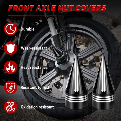 CNC Spike Motorcycle Front Axle Nut Covers Caps 3.6" – Fits Harley Touring Street Glide Road King Electra Glide Tri Glide 2008-Later