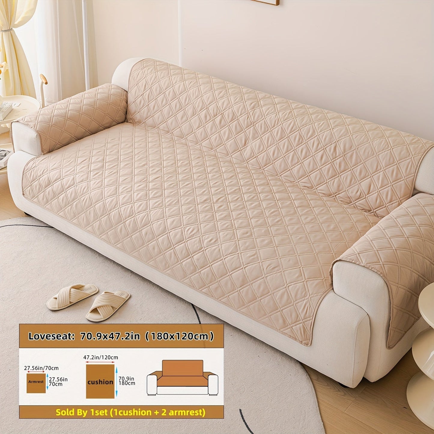 Sofa Cover Three-Piece Soundwave Embossed Set with Sofa Panel, Two Armrest Covers and Backing Mat
