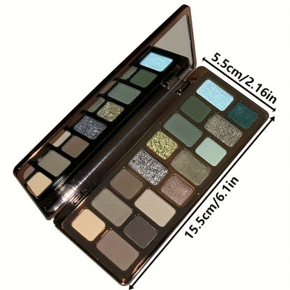 Eyeshadow Palette 16-Shade Brown and Green Compact with Matte, Shimmer and Glitter Finish Mix