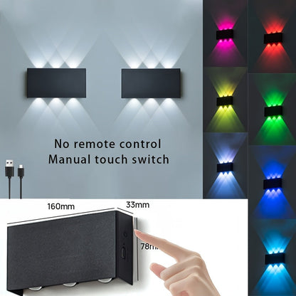 RGB Wall Light 2 Pack Battery Powered - Seven Color Gradient Dimming Night Light with Touch Switch
