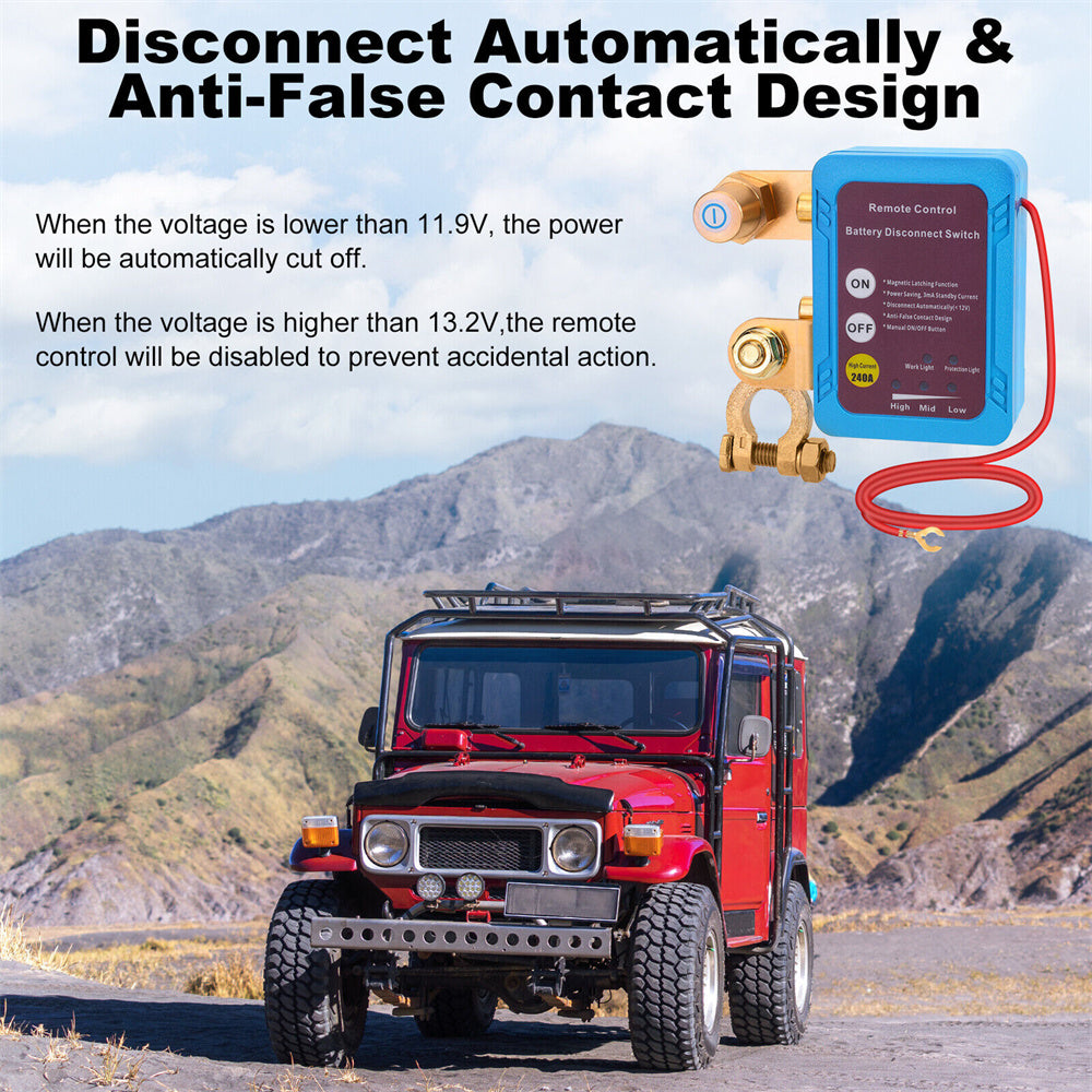 Battery Disconnect Switch Remote 12V 24V 240A – Wireless Kill Switch Auto Cut-Off Magnetic Relay, Anti-Drain Anti-Theft for Car Truck RV ATV