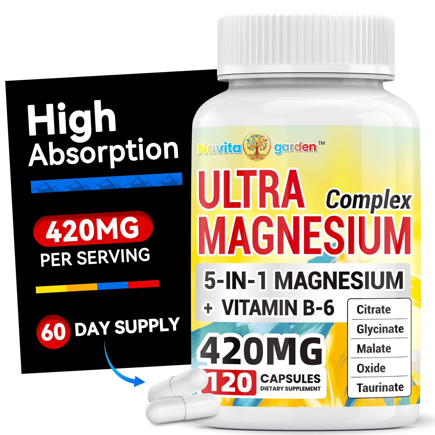 Magnesium Complex 420mg Capsules 120 Count with Vitamin B6 for Bath Time, Home Spa and Personal Care