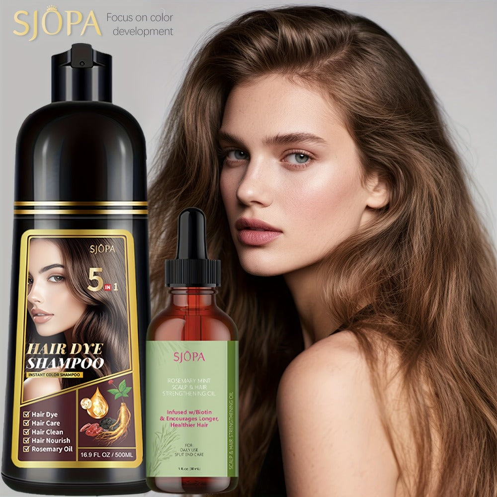 Glycerin Hair Color Shampoo Gift Set with Rosemary Oil, 5-in-1 Color & Care Formula 16.91oz, Gentle Non-Irritating Gray Coverage