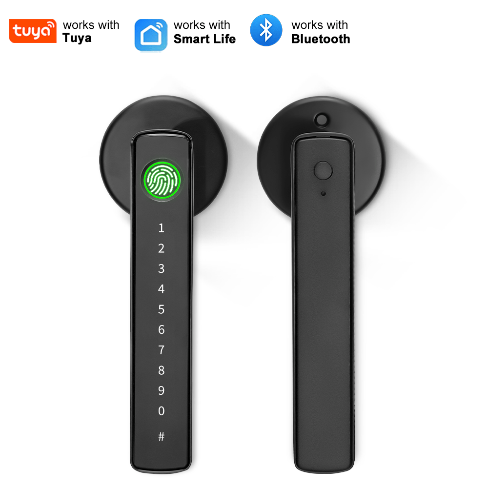 Aluminum Alloy Smart Door Handle Lock 4-in-1 with Fingerprint, Password, App & Key, Left & Right Hand Compatible