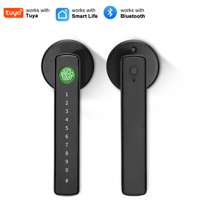 Aluminum Alloy Smart Door Handle Lock 4-in-1 with Fingerprint, Password, App & Key, Left & Right Hand Compatible
