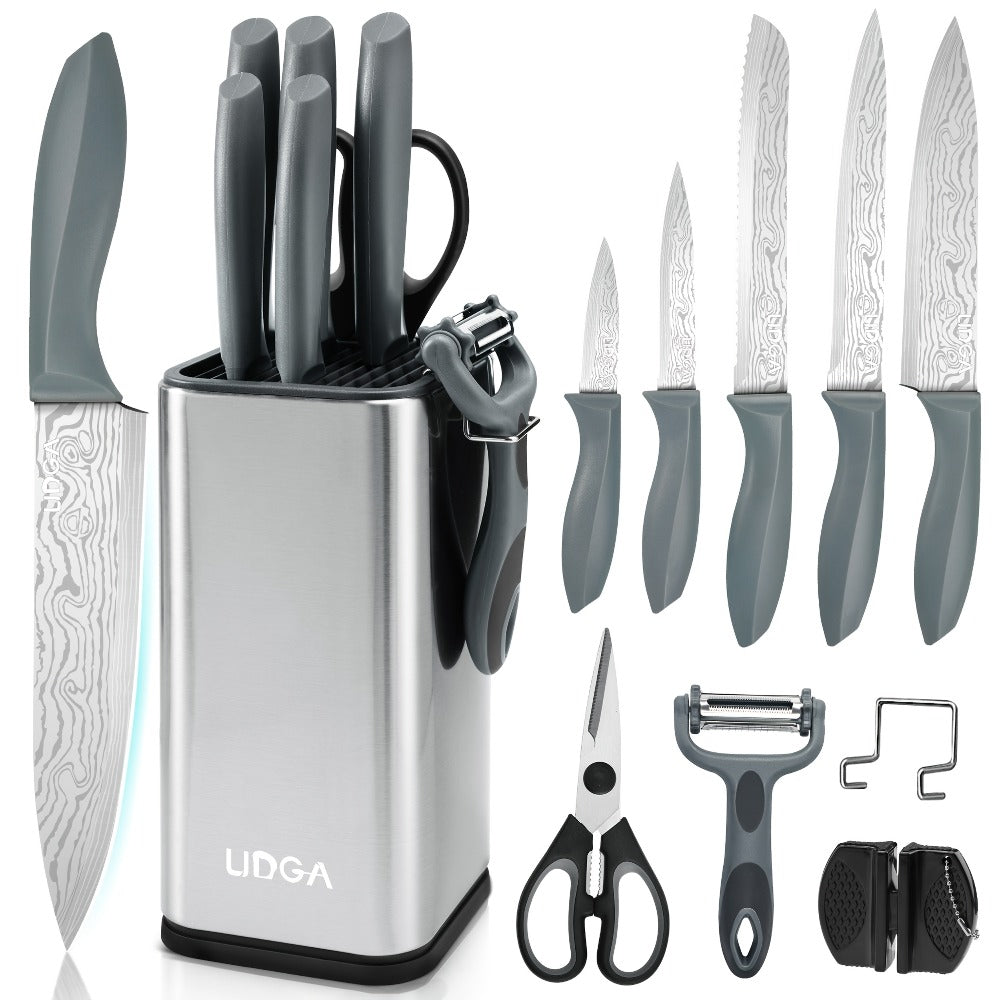 Stainless Steel Kitchen Knife Set Chef Knife Damascus Black Knife Block for Home Cooking, Dining and Outdoor Meals