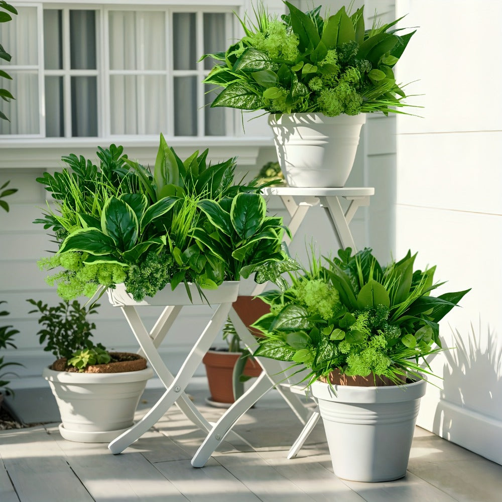 Nine-Piece Artificial Greenery Stem Set with Mixed Leaf Shapes for Indoor or Outdoor Planters and Decor