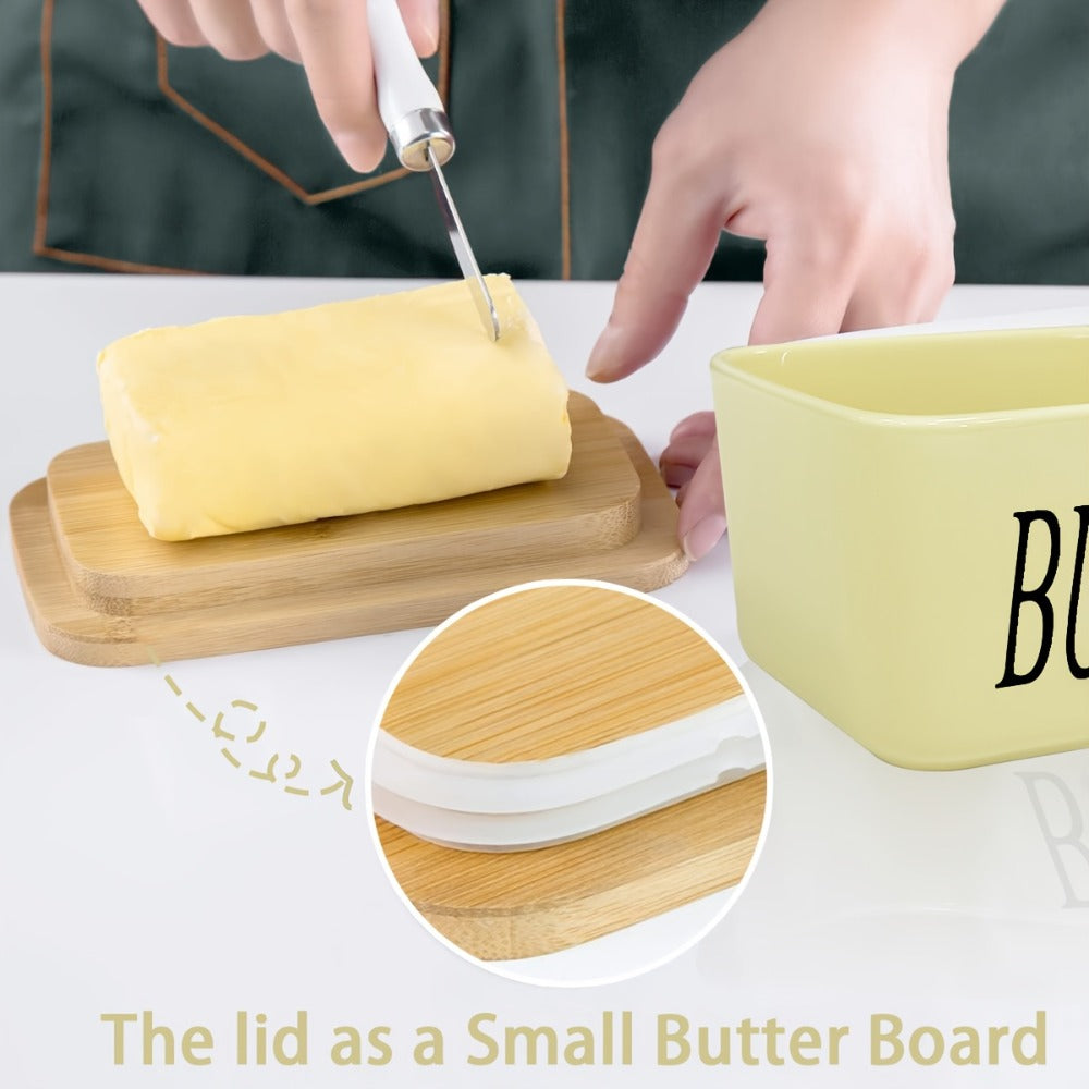 Ceramic Butter Dish with Lid and Knife, Large Countertop Butter Keeper, Airtight Seal, Easy-Clean Design