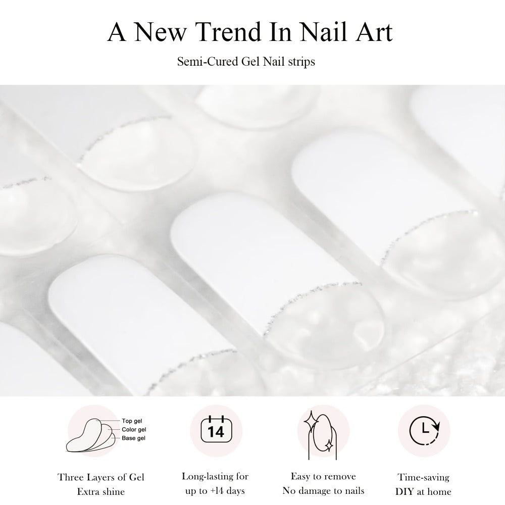 Semi Gel Nail Polish Stickers Kit 20Pcs with 12W LED Nail Lamp 8-Bead Curing Light Full-Wrap Nail Stickers
