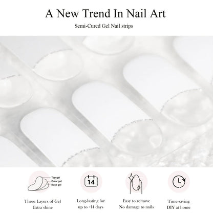 Semi Gel Nail Polish Stickers Kit 20Pcs with 12W LED Nail Lamp 8-Bead Curing Light Full-Wrap Nail Stickers