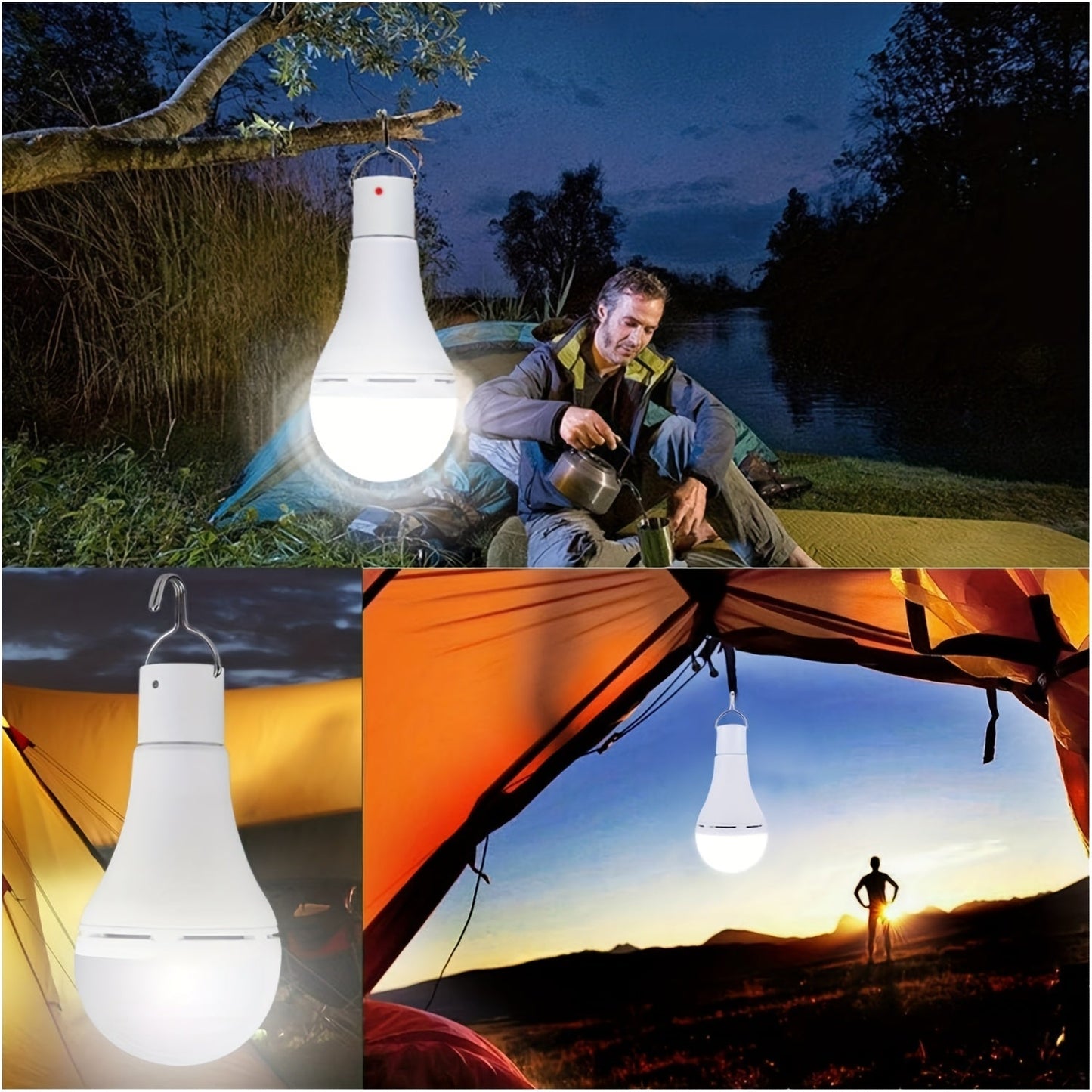 Solar Light Bulbs 2 Pack Campsite Outdoor – Remote Control Timer, 4 Modes 300LM, Light Sensor Auto On/Off, Solar & USB Rechargeable – Shed