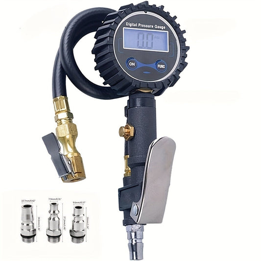 Digital Tire Inflator with Pressure Gauge 200 PSI – Cast Aluminum Pistol Grip Air Chuck, LCD Backlight, 4 Units (PSI/BAR/KPA/KGF)