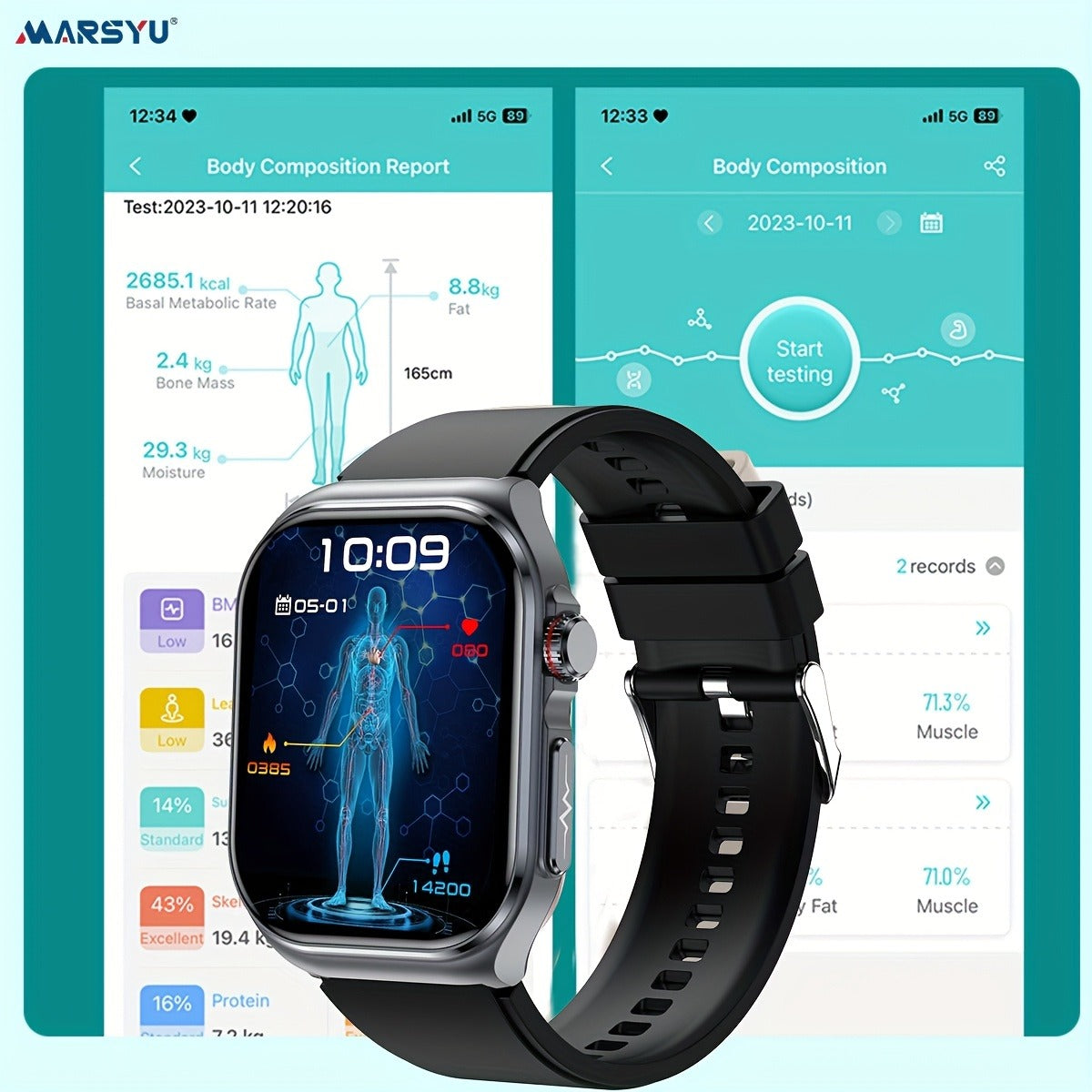Smart Watch 2.04-Inch AMOLED Display with Bluetooth 5.3 Calling, 530mAh Battery and Six Strap Options
