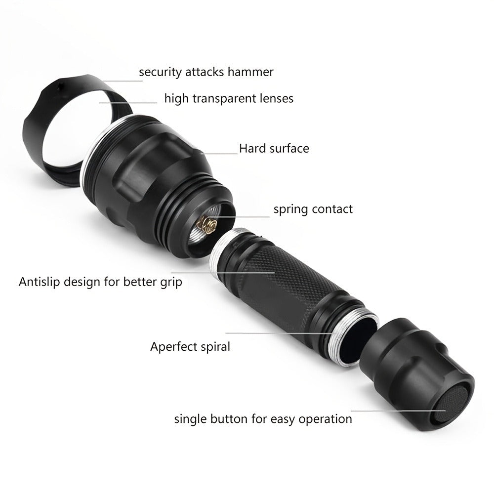 Flashlight Red, Green or White Hunting Light with Remote Switch, 18650 Battery and Mount Options