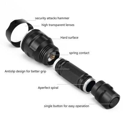 Flashlight Red, Green or White Hunting Light with Remote Switch, 18650 Battery and Mount Options