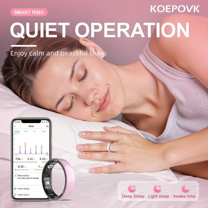 N-Style Smart Ring with Screenless Sensor Design, Charging Case, Black, Pink or White Finish and Sizes 7–13