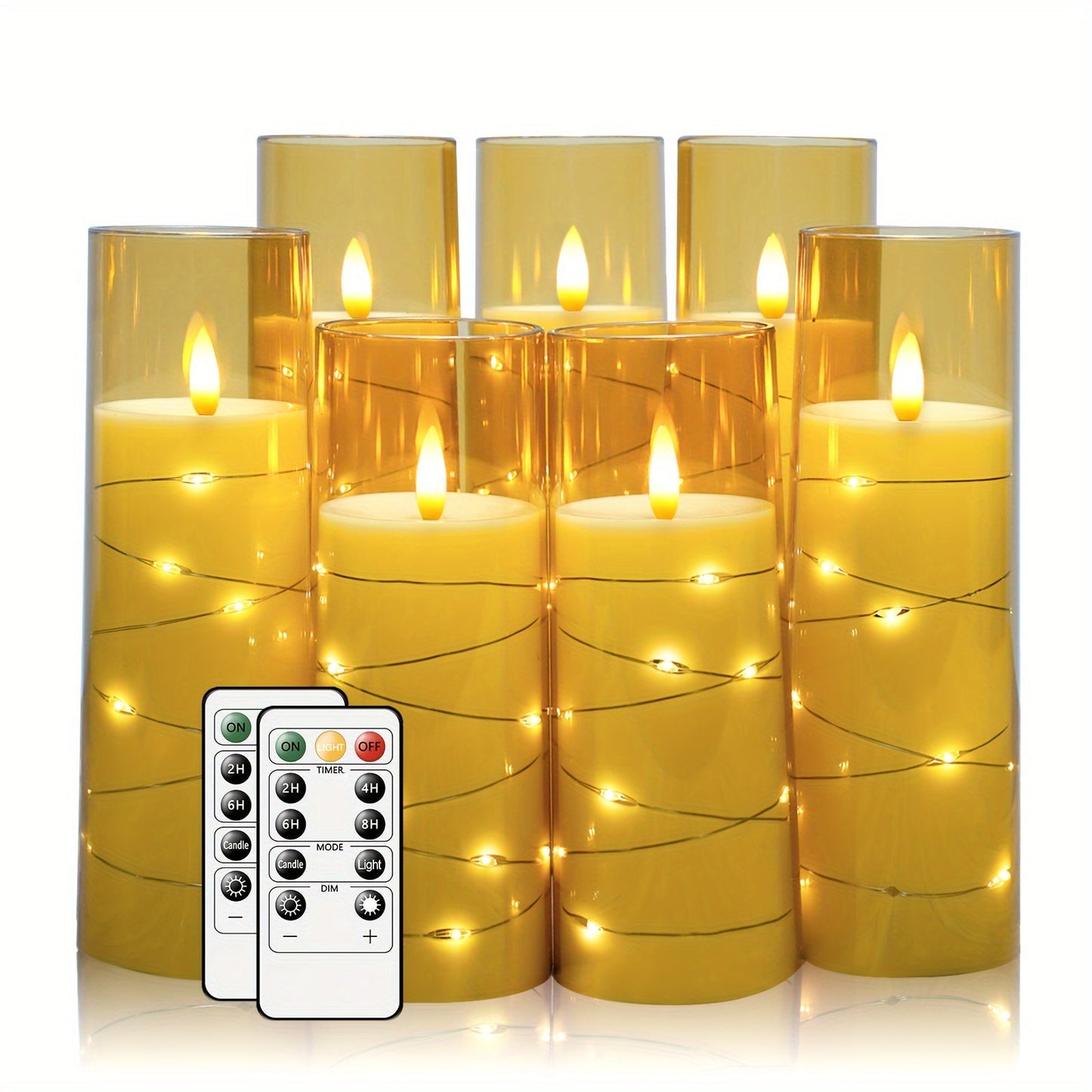 Flameless LED Candles with Remote Control Timer and Star String Lights Set of 5 or 7 Pillar Candles for Wedding Garden Home Decor