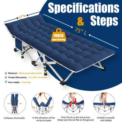 Folding Camping Cot with Mattress 75"-79" | Portable Sleeping Cot for Adults Kids & Teens | Home Office Beach Garden Fishing | Max Load