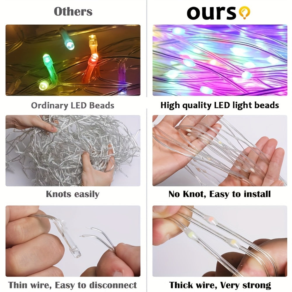 Christmas Tree Waterfall Fairy Lights 200 LED with Star Top Decoration, 8 Lighting Modes, Battery