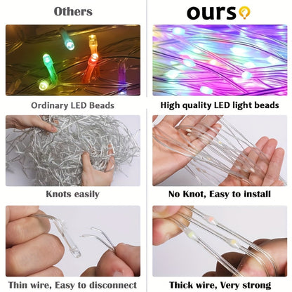Christmas Tree Waterfall Fairy Lights 200 LED with Star Top Decoration, 8 Lighting Modes, Battery