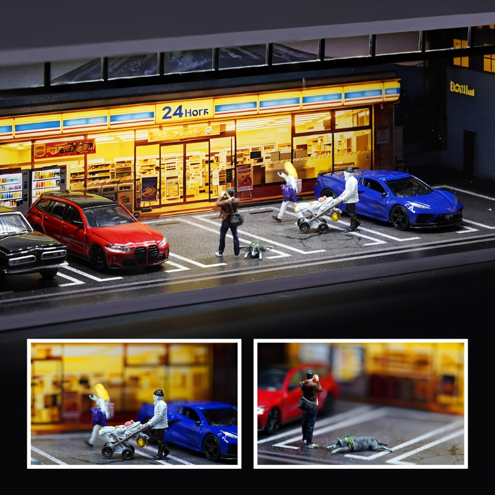 LED Light-Up 1:64 Scale Garage Diorama Display Case, 6-Car, Clear Acrylic Dust-Proof, Expandable Showcase for Diecast Collectors