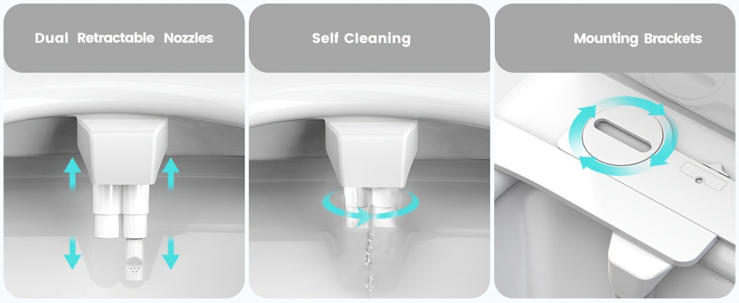 Bidet Attachment for Toilet – Dual Retractable Nozzle Non-Electric Self-Cleaning Fresh Water Bidet Sprayer