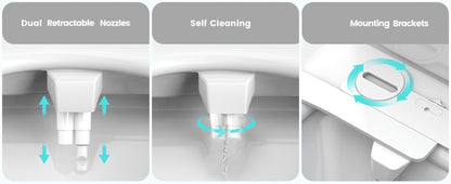 Bidet Attachment for Toilet – Dual Retractable Nozzle Non-Electric Self-Cleaning Fresh Water Bidet Sprayer